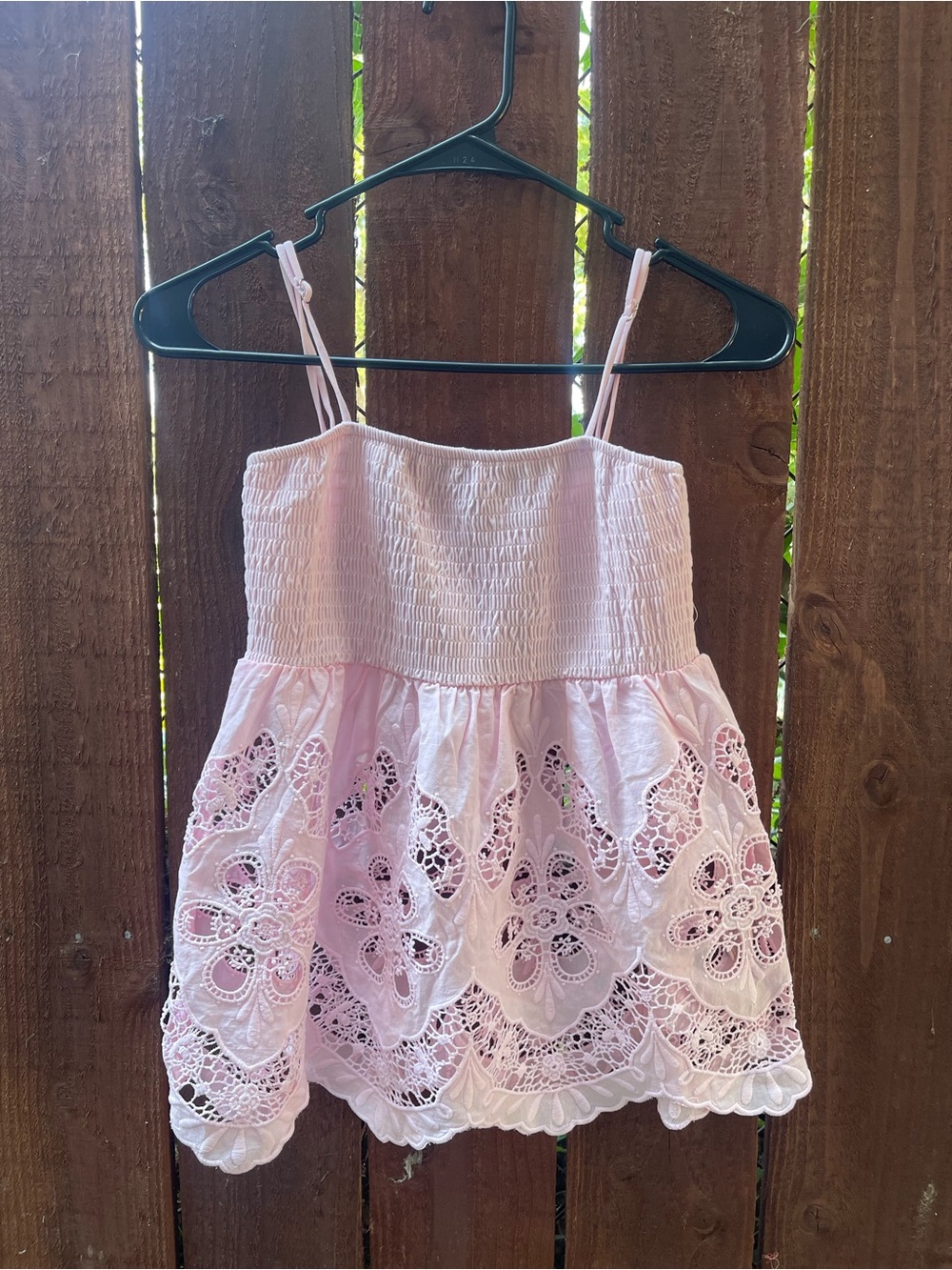 cute coquette cottagecore eyelet baby pink camisole smocked summer top Size XS